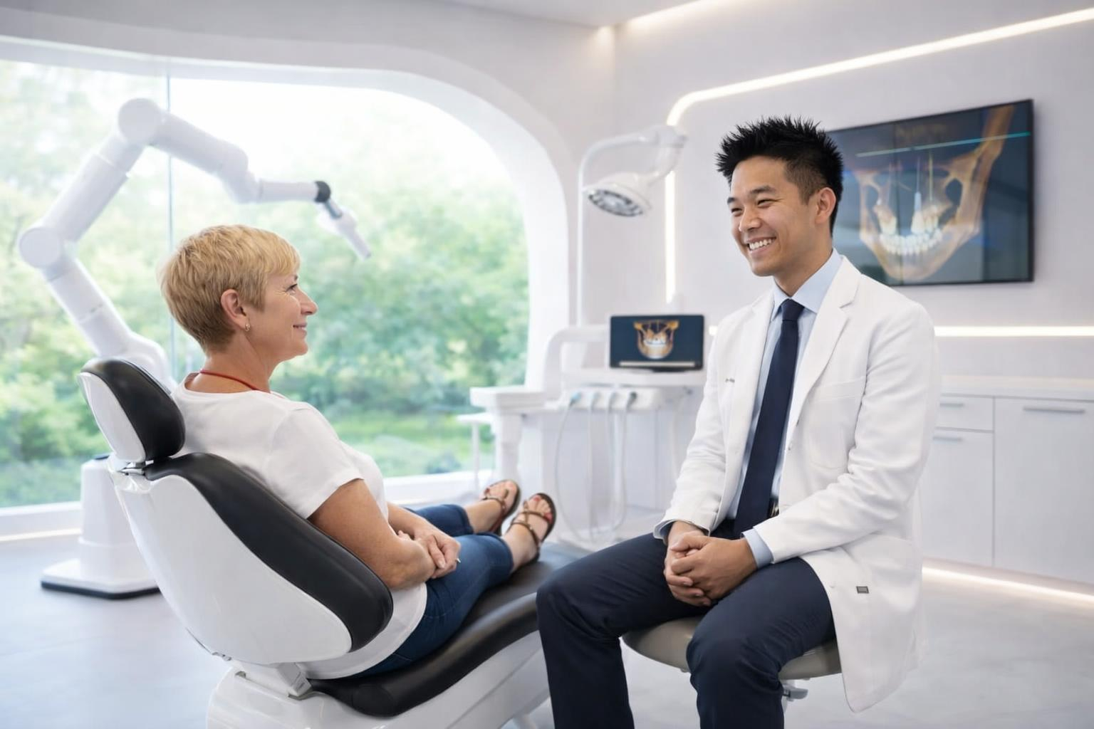 Dr. Alexander Tran consulting with patient at Teeth+Robots Los Angeles